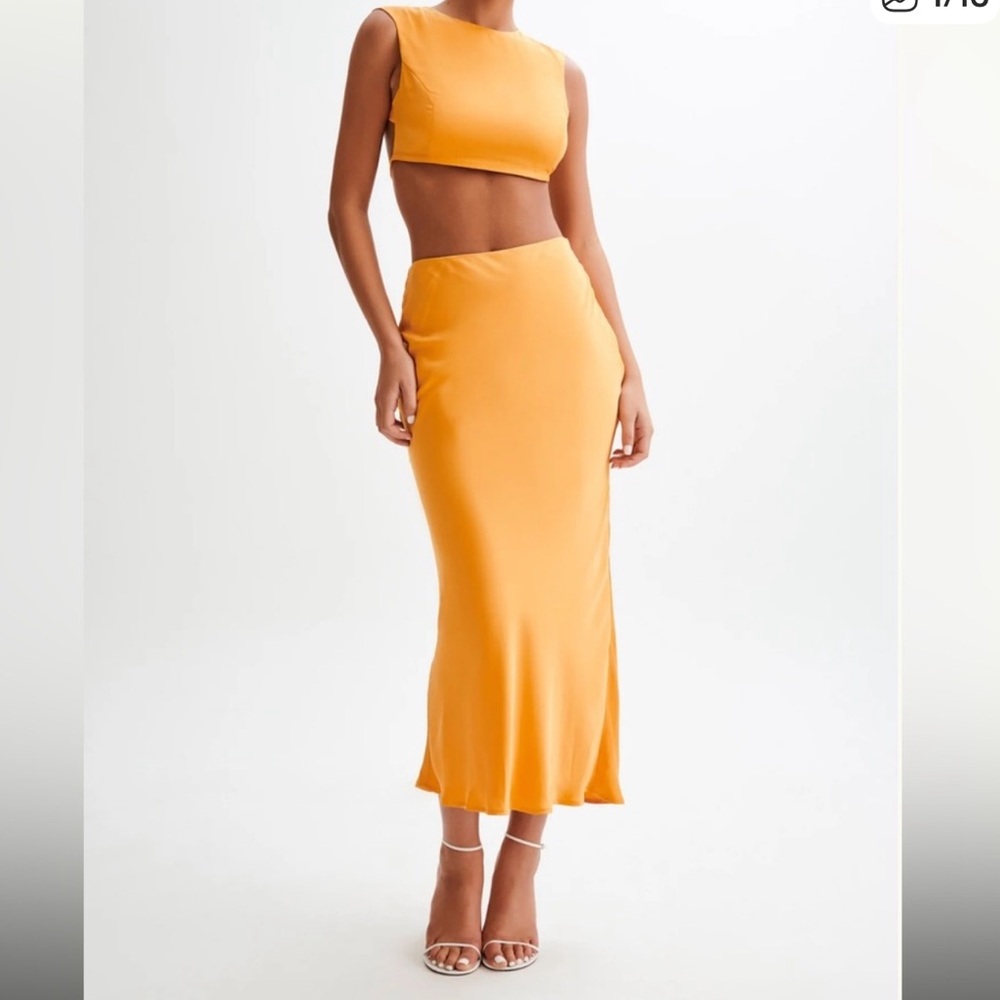SET - Meshki Orange Midi Skirt and Crop Top